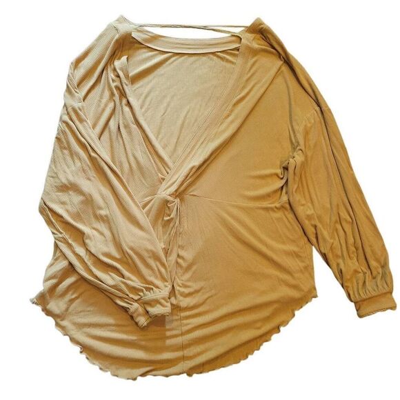 Free People Shimmy Shake Top Women's XS Gold Ribbed Open Back Boho Fall - Picture 2 of 7